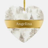 Chic Crème Bomen Gouden Lint Kerst Keramisch Ornament (Voorkant)