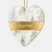 Chic Crème Bomen Gouden Lint Kerst Keramisch Ornament (Links)