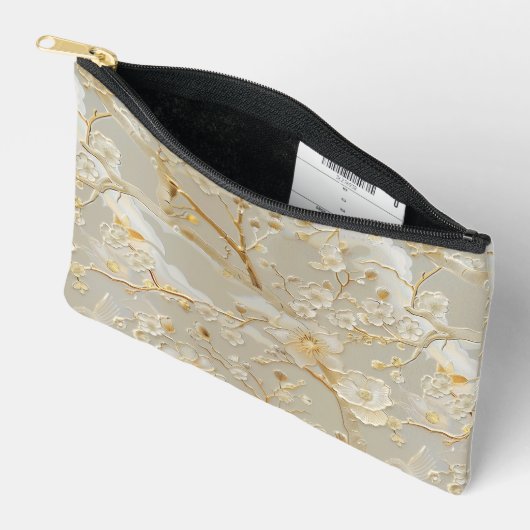 Chic crème gouden bloemmotief etui (Open)