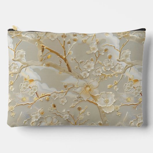 Chic crème gouden bloemmotief etui (Voorkant)