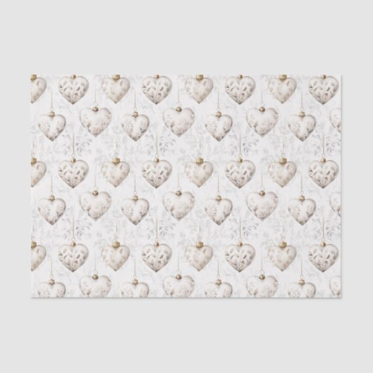 Chic Crème Grijs Hart Ornament Bruiloft Tissuepapier (Voorkant)