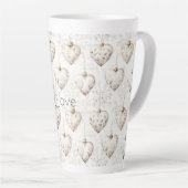 Chic Crème Grijs Harten Ornamenten Latte Mok (Rechterhoek)