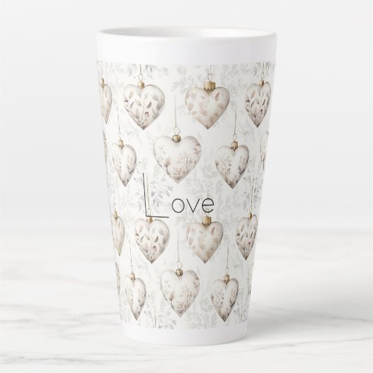 Chic Crème Grijs Harten Ornamenten Latte Mok (Voorkant)