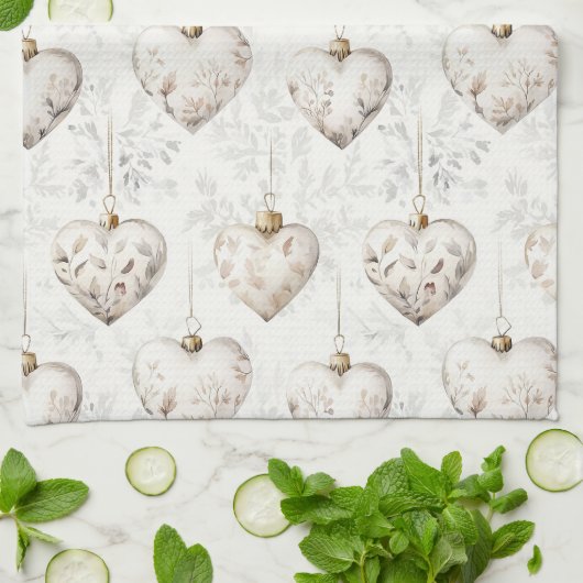 Chic Crème Grijs Harten Ornamenten Theedoek (Gevouwen)
