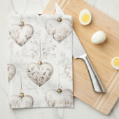 Chic Crème Grijs Harten Ornamenten Theedoek (Quarter Fold)