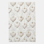 Chic Crème Grijs Harten Ornamenten Theedoek (Verticaal)