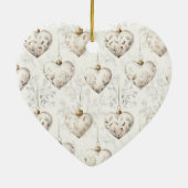 Chic Crème Harten Zilveren Lint Kerst Keramisch Ornament (Achterkant)