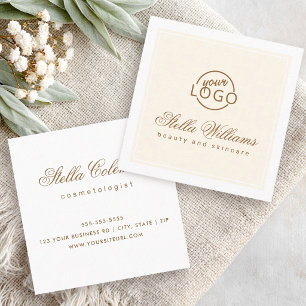 Chic crème iory white custom logo minimalist vierkante visitekaartje