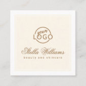 Chic crème iory white custom logo minimalist vierkante visitekaartje (Voorkant)