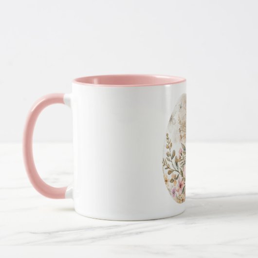 Chic Crème Roze Lente Bloemen Paasei Mok (Links)