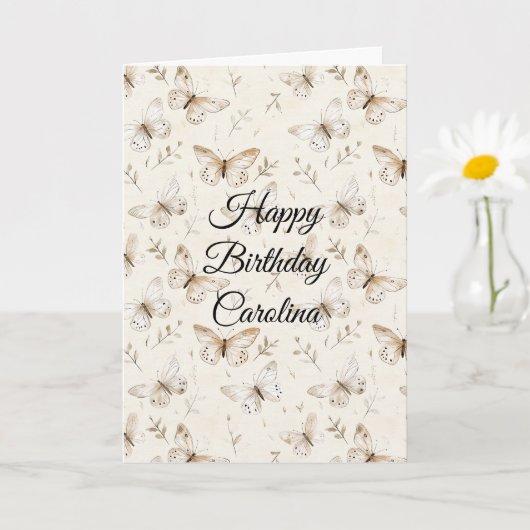 Chic Crème Vlinders Verjaardag Kaart (Kleine Plant)