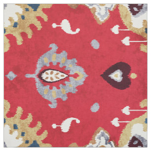 Chic crimson red yellow ikat tribal patroon stof