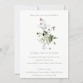 Chic Cross Paarse Wilde Floral Baptism Invite Bedankkaart
