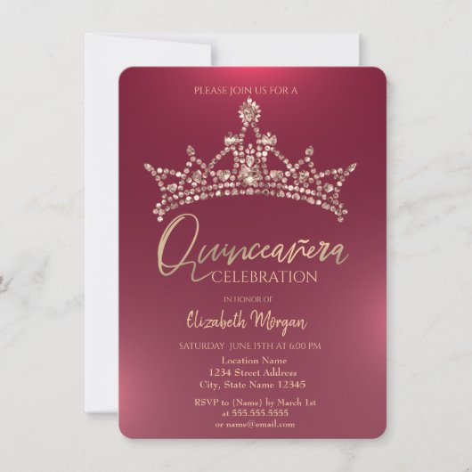 Chic Crown Burgundy Quinceañera Kaart (Voorkant)