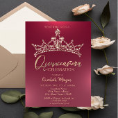 Chic Crown Burgundy Quinceañera Kaart