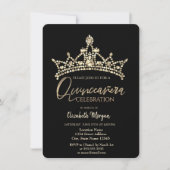 Chic Crown Confetti Black Quinceañera Kaart (Voorkant)