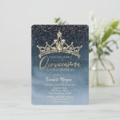 Chic Crown Confetti Navy Blue Quinceañera Kaart (Staand voorkant)