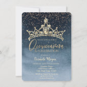 Chic Crown Confetti Navy Blue Quinceañera Kaart (Voorkant)