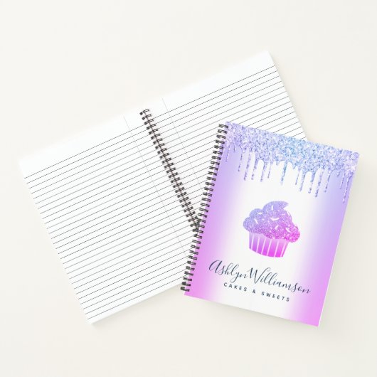 Chic Cupcake Bakery Chef Glitter Drift Paars Blue Notitieboek (Binnen)