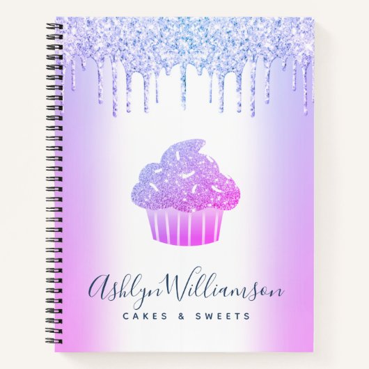 Chic Cupcake Bakery Chef Glitter Drift Paars Blue Notitieboek (Voorkant)