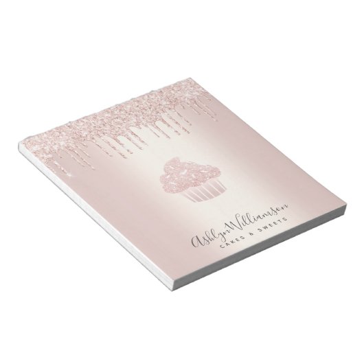 Chic Cupcake Chef Bakery Roos Gold Glitter Drivers Notitieblok (Schuin)