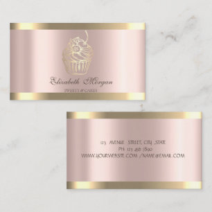 Chic Cupcake Gouden Streep Roze Goud Bakkerij Visitekaartje