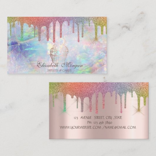 Chic Cupcake Regenboog Drips Bakkerij Opal Visitekaartje (Voorkant / Achterkant)
