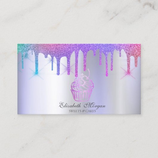 Chic Cupcake Regenboog Drips Bakkerij Paars Visitekaartje (Voorkant)