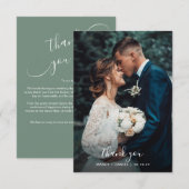 Chic Cursive Calligraphy Sage Green Photo Wedding Bedankkaart (Voorkant / Achterkant)
