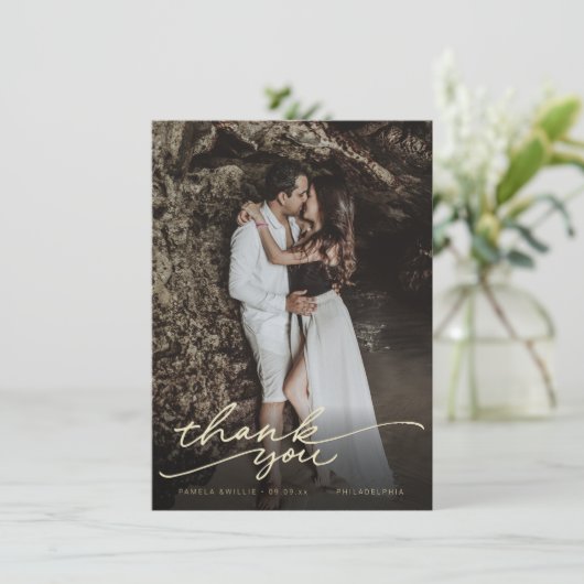 Chic Cursive Handwriting Weduwfoto Bedankkaart (Staand voorkant)