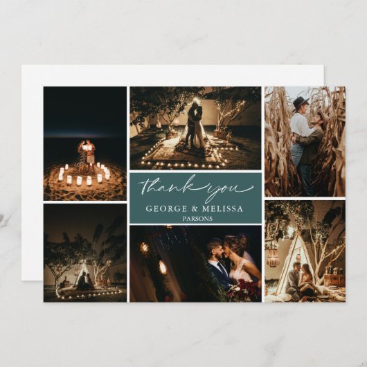 Chic Cursive Handwriting Weduwfoto Flat Dank Bedankkaart (Voorkant / Achterkant)