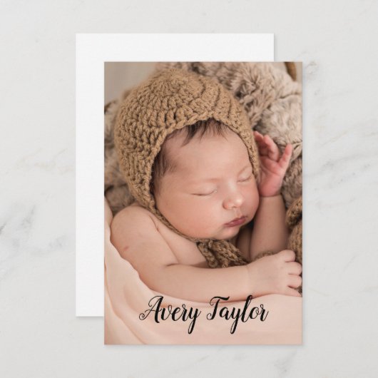 Chic Custom Baby Foto Name Script Birth Aankondiging (Voorkant / Achterkant)