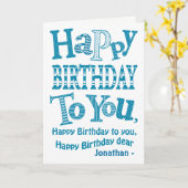 Chic Custom Blue, White Text-Based Birthday Song Kaart (Gele Bloem)