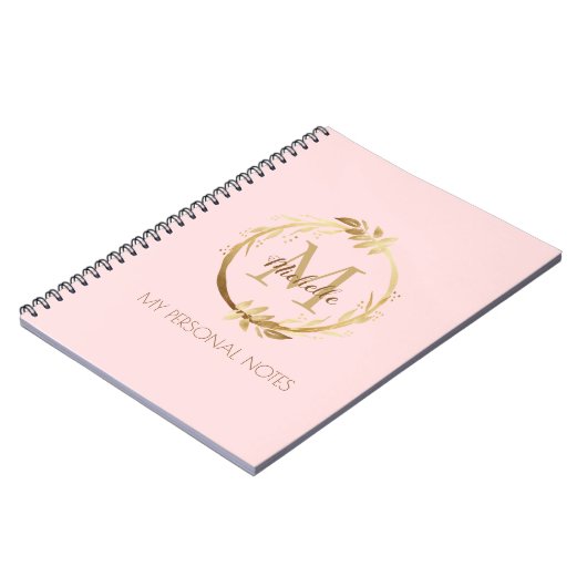 Chic Custom Blush Pink Gold Monogram My Notes Notitieboek (Linkerzijde)