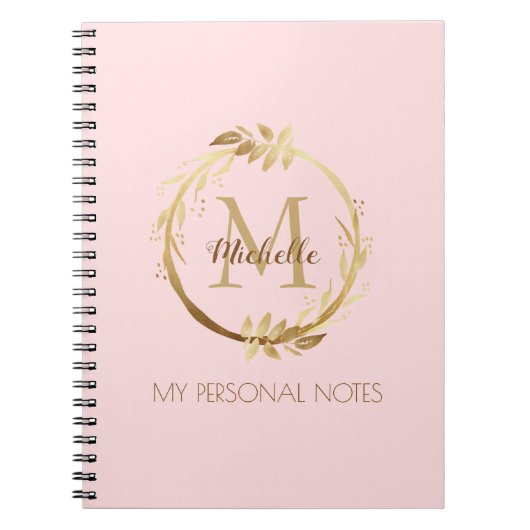Chic Custom Blush Pink Gold Monogram My Notes Notitieboek (Voorkant)