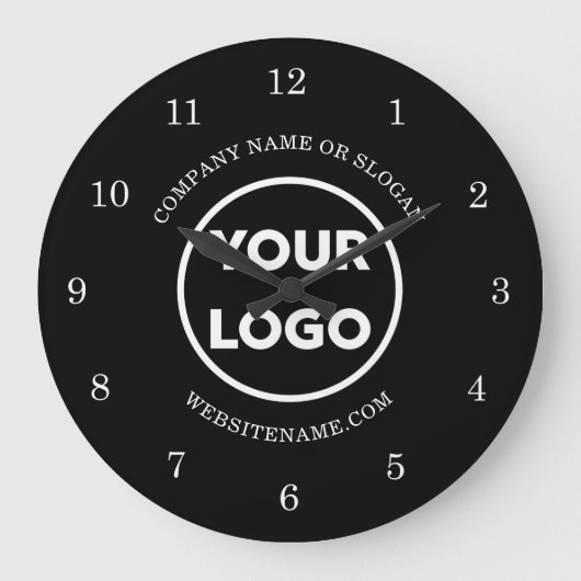 Chic Custom Business Logo en tekst op zwart Grote Klok (Voorkant)
