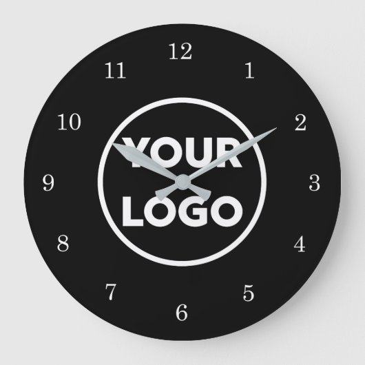 Chic Custom Business Logo op zwarte achtergrond Grote Klok (Voorkant)