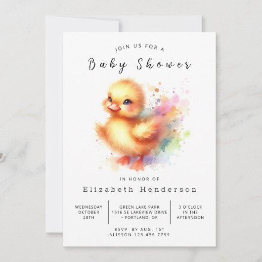 Chic Custom Duck Baby shower Kaart (Voorkant)