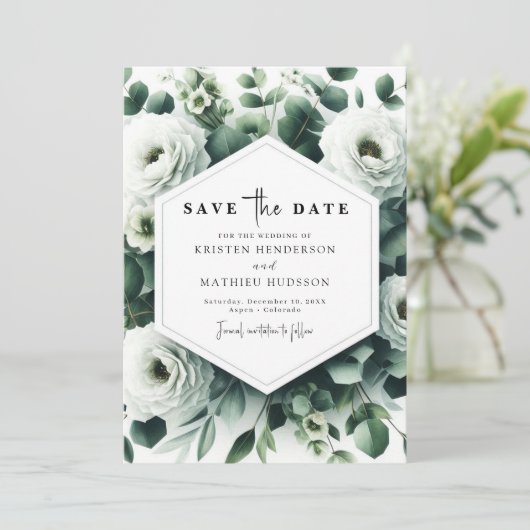 Chic Custom Eucalyptus Digitale bruiloft Save The Date (Staand voorkant)