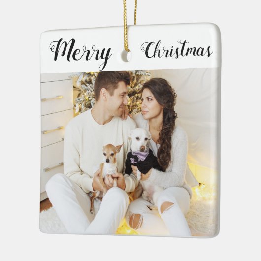 Chic Custom Family Couple Photo Holiday Kerstmis Keramisch Ornament (Links)