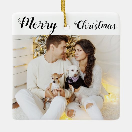 Chic Custom Family Couple Photo Holiday Kerstmis Keramisch Ornament (Voorkant)