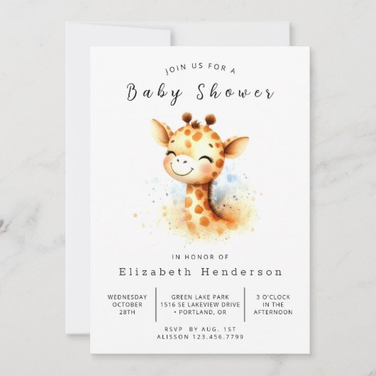 Chic Custom Giraffe Baby shower Kaart (Voorkant)