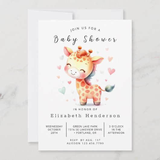 Chic Custom Giraffe Baby shower Kaart (Voorkant)