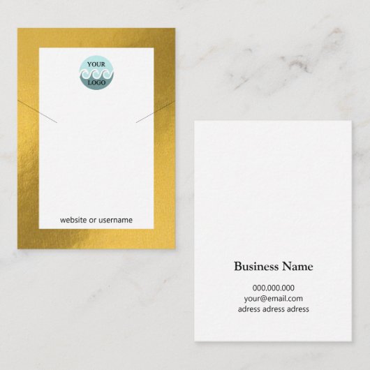Chic custom logo gold lijst ketting display card visitekaartje (Voorkant / Achterkant)