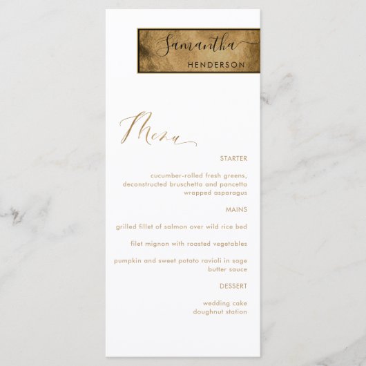 Chic Custom met Guest Name White, Black en Gold Menu (Voorkant)