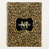 Chic Custom Monogram Gold Leopard Print Name Planner (Voorkant)