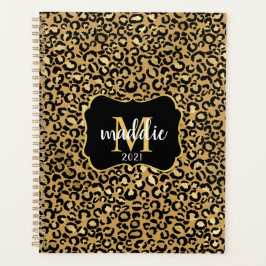 Chic Custom Monogram Gold Leopard Print Name Planner