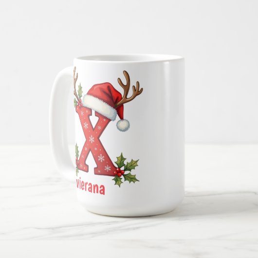 Chic custom Monogram initial X merry Christmas  Koffiemok (Voorkant links)