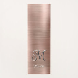 Chic Custom Monogram Pink Brushed Metallic Script  Yogamat