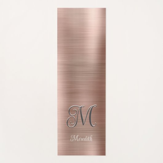 Chic Custom Monogram Pink Brushed Metallic Script  Yogamat (Voorkant)